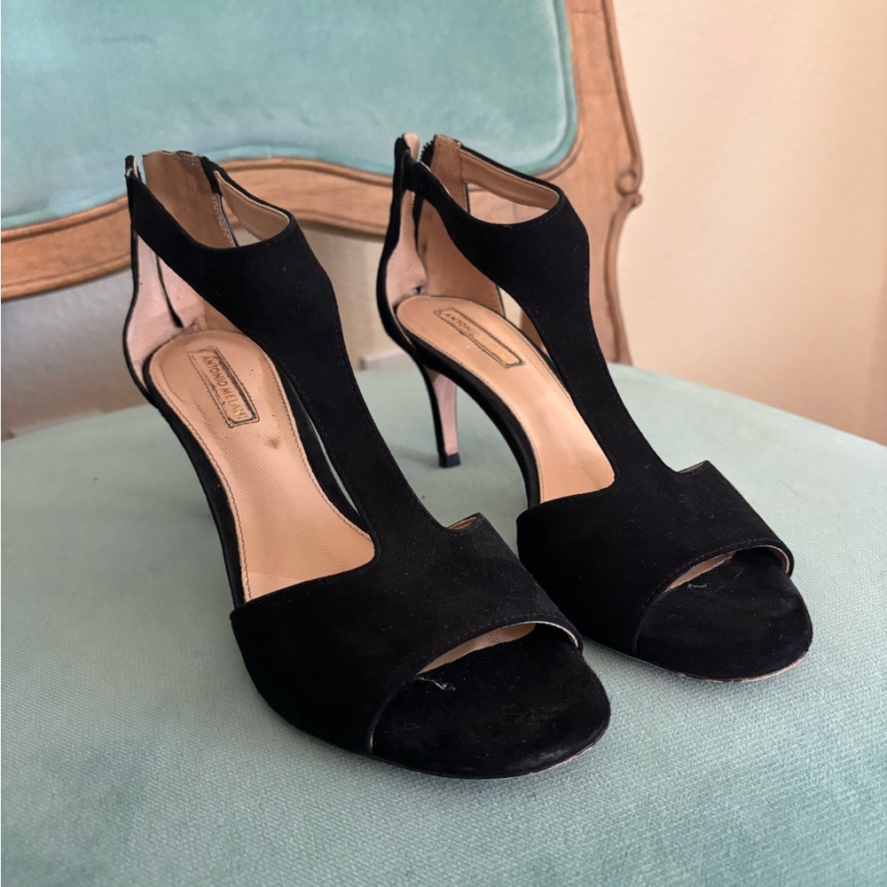 ANTONIO MELANI Black Open-Toe Heels